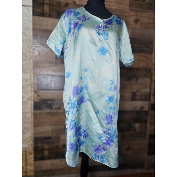 Vintage Secret Treasure Blue Night Gown Blue Flowers Size Medium - Picture 1 of 3